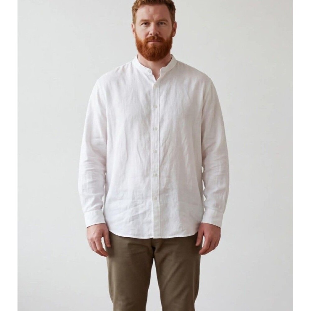 Mens Casual 3/4 Sleeve Cotton Shirt Loose Mandarin Neck Tops New Size 4XL